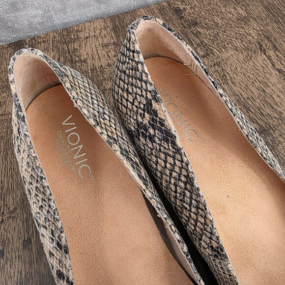 Vionic Antonia Natural Snake Mid Wedge Pumps 11 Black Cream Leather Orthaheel - Picture 3 of 13